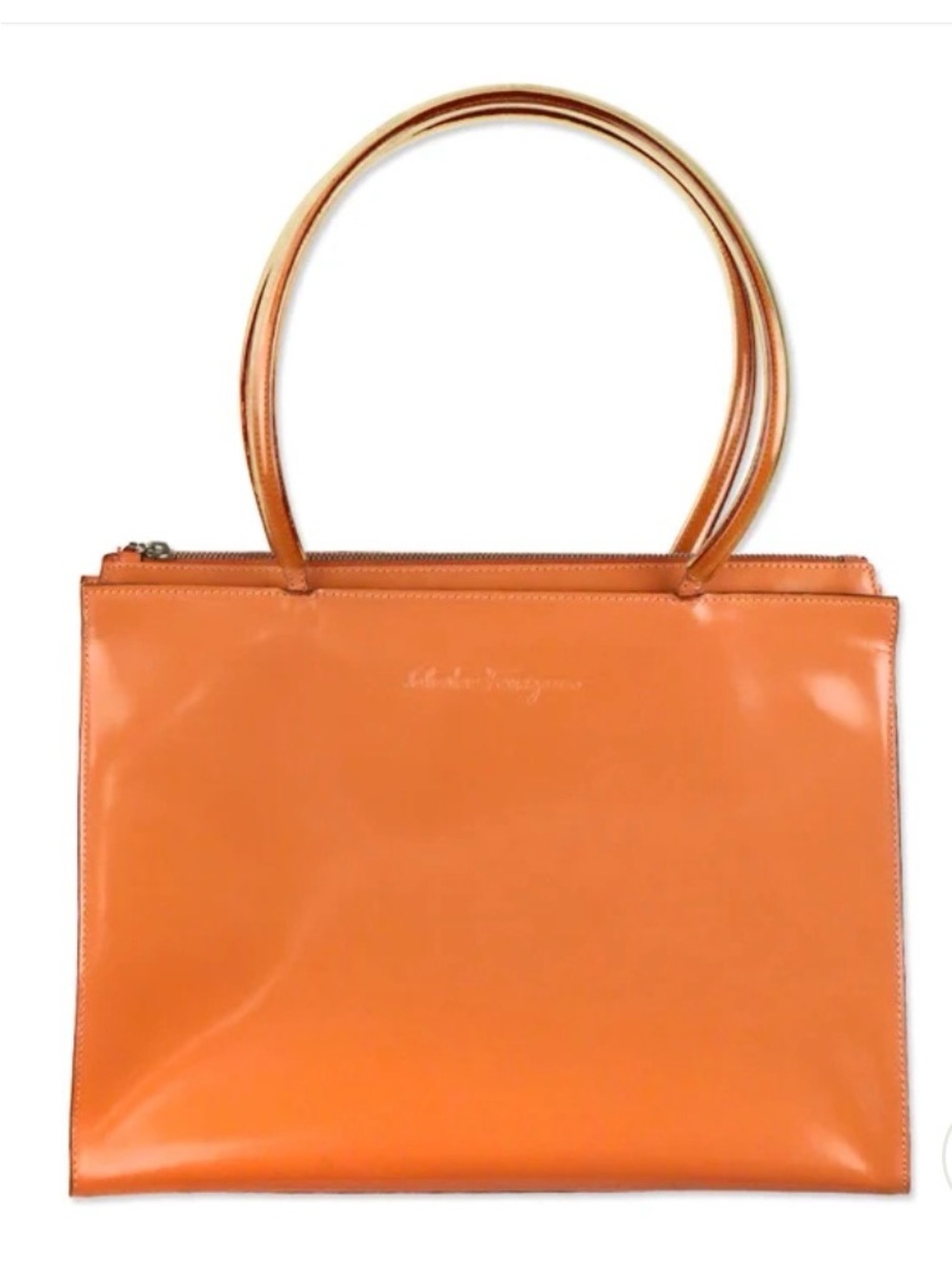 Salvatore Ferragamo Orange Patent Leather Satchel